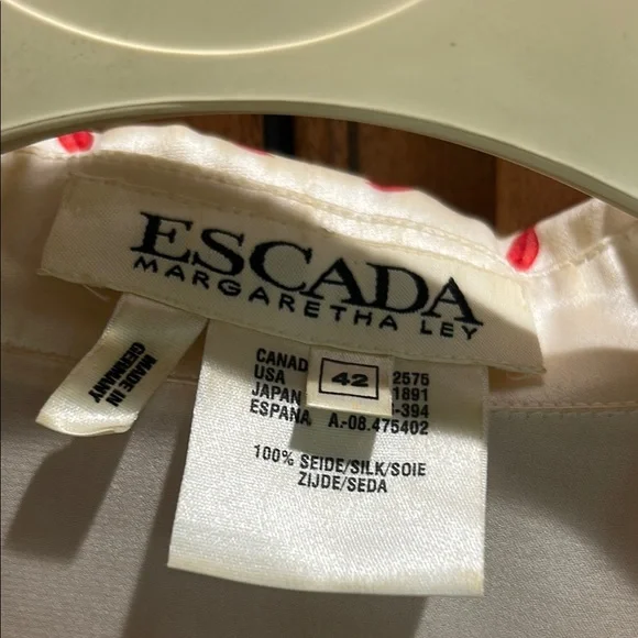 Escada White and Red Embroidered long sleeve button down blouse - Picture 2 of 6